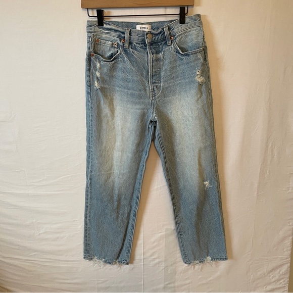 Pistola High Rise Distressed Straight Leg ankle cut Button Fly Jeans Size 28 - Picture 1 of 6